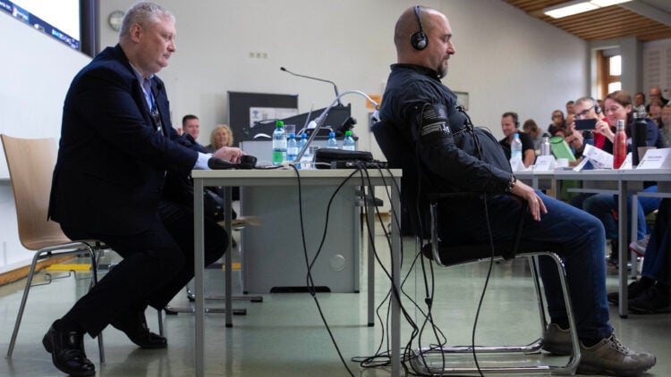 Special Agent James Shackelton, an Army CID Polygraph Examiner conducts a live demonstration on the use of the polygraph on a willing volunteer from the audience an the 31st International Forensic Seminar in Baden-Württemberg Polizei Hochschule Sept. 18, 2024.