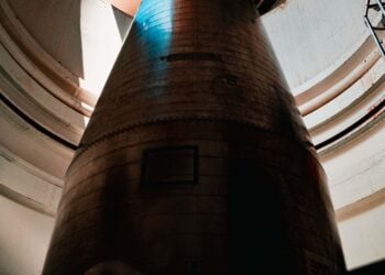An unarmed LGM-30G Minuteman III sits inside the silo of U-01 at F.E. Warren Air Force Base, Wyoming, July 9, 2025. U-01 is a training missile launch facility at F.E. Warren AFB that allows 90th Missile Maintenance Squadron Airmen to practice maintenance procedures without working on live nuclear assets, enabling hands-on learning and mistake-driven growth without impacting operational readiness. (U.S. Air Force photo by Staff Sgt. Michael A. Richmond)